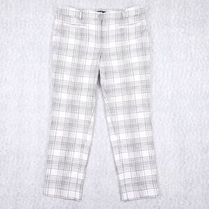 Ann Taylor Crop Pants Womens 2 White Black Check Slit Hem Workwear Classic